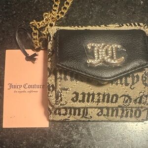 Juicy Couture Black and Gold Monogram Wallet chain wristlet